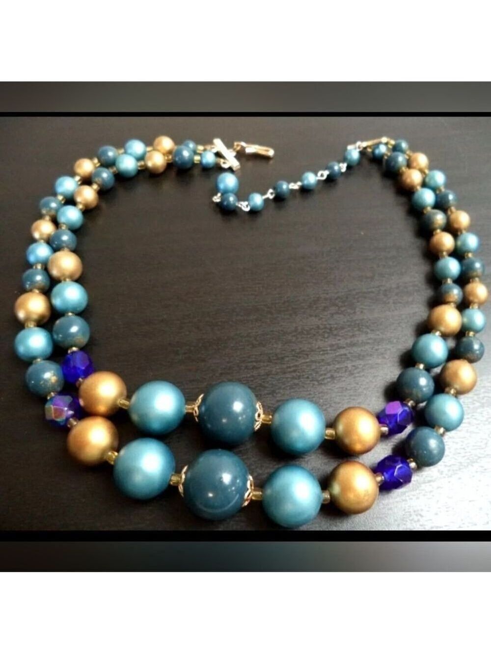 VINTAGE SIGNED JAPAN DBL STRAND BEADED 17.5" NECKLACE
